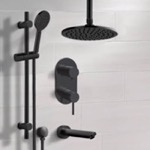 Remer TSR72 Matte Black Tub and Shower Set With 8